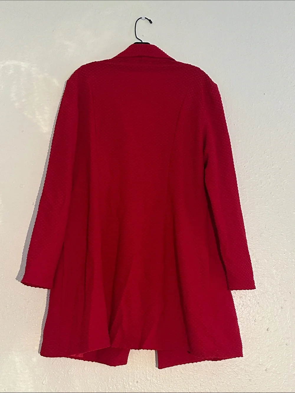 Red Textured Open-Front Coat with Zip Pockets EUC